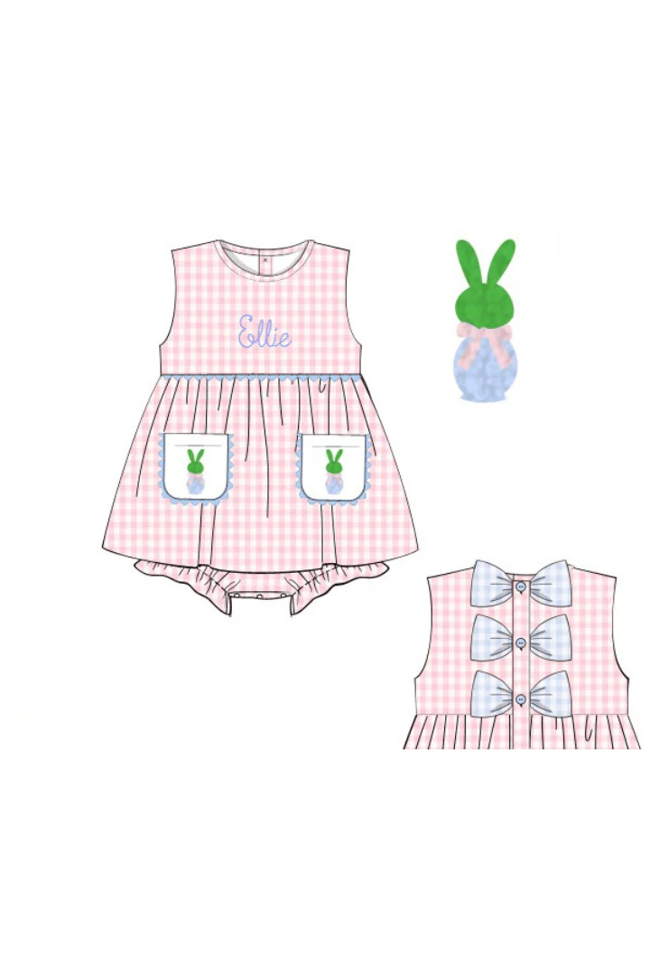 French Knot Bunny Topiary Pink Gingham Skirted Bubble - Image 2
