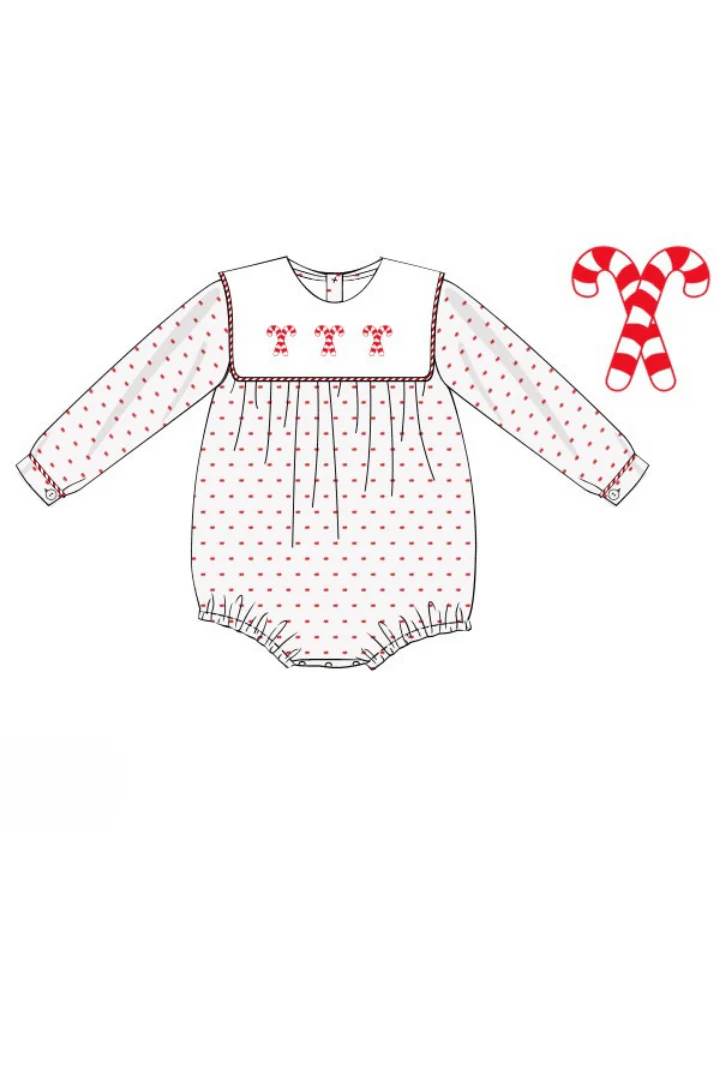 French Knot Candy Cane Swiss Dot Bib Bubble - Image 2
