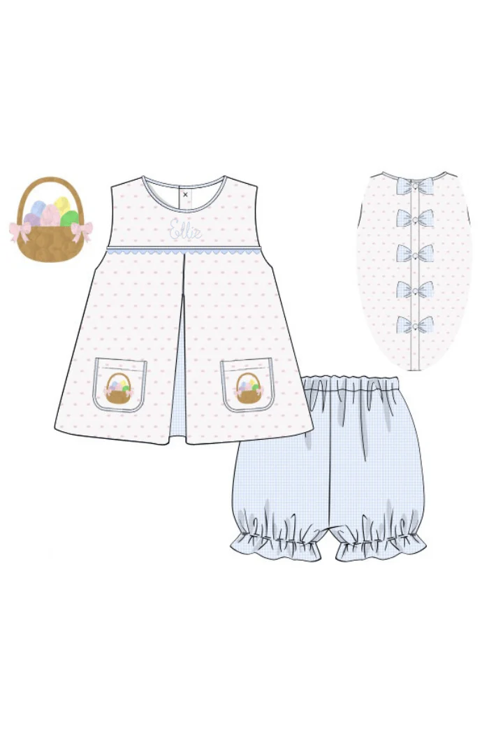 French Knot Easter Basket Swiss Dot Bloomer Set - Image 3