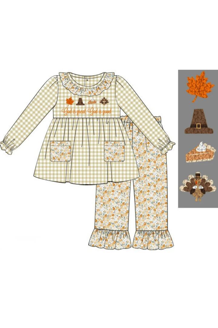Pre-Order French Knot God is Great, God is Good Floral Pant Set