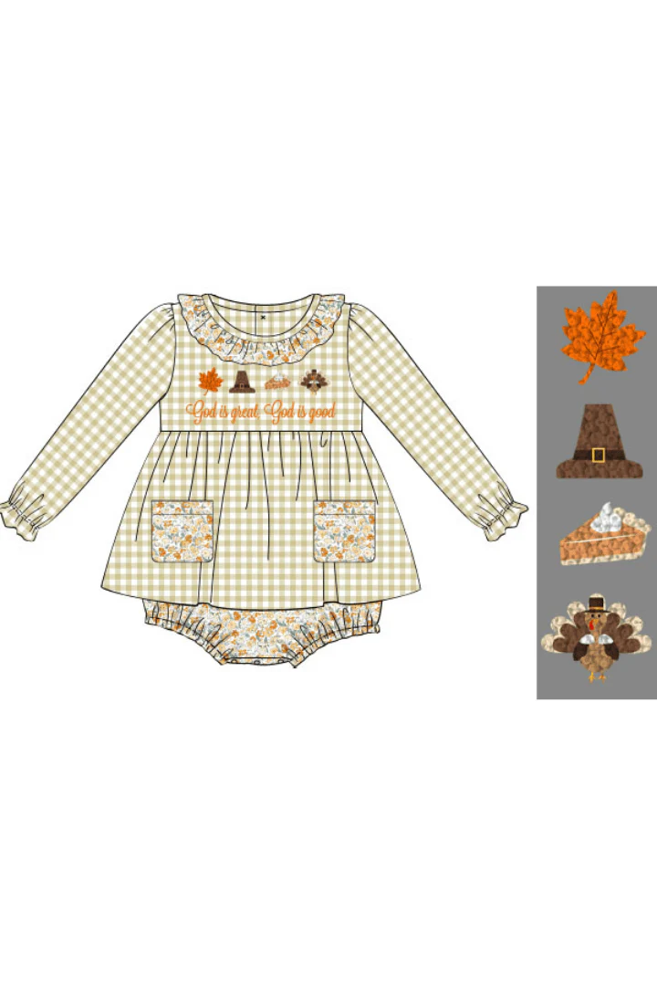 Pre-Order French Knot God is Great, God is Good Floral Skirted Bubble