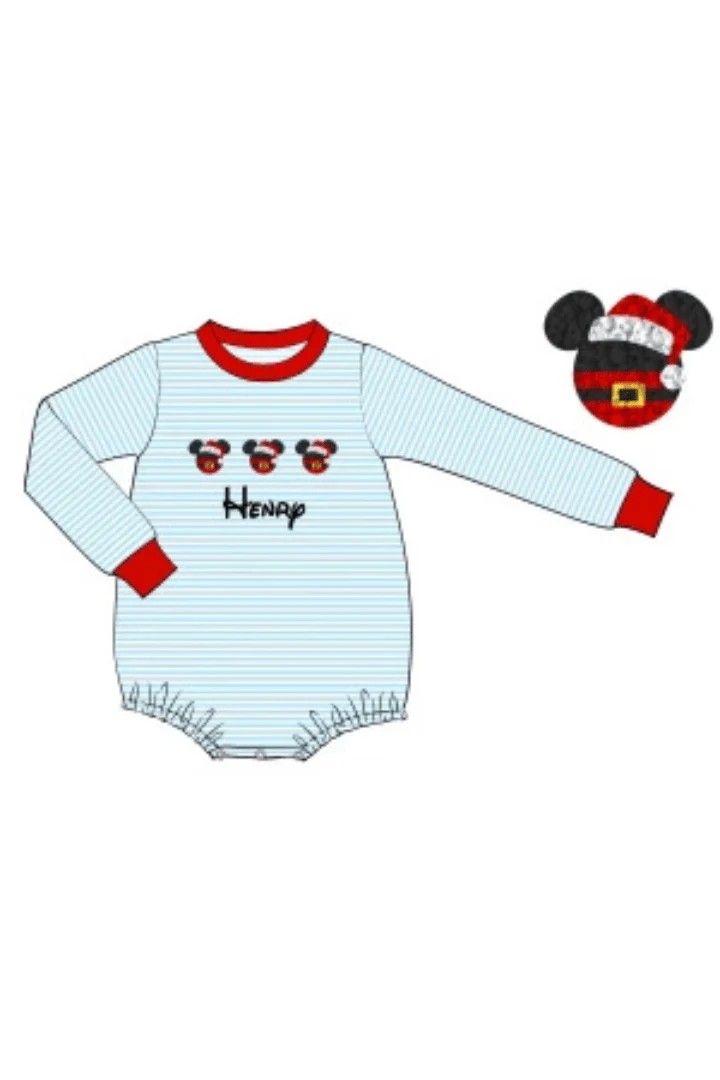 Pre-Order French Knot Mickey Custom Name Blue Stripe Bubble
