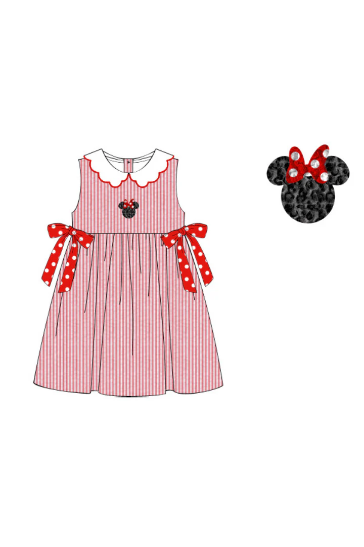 French Knot Mouse Red Seersucker Dress - Image 2