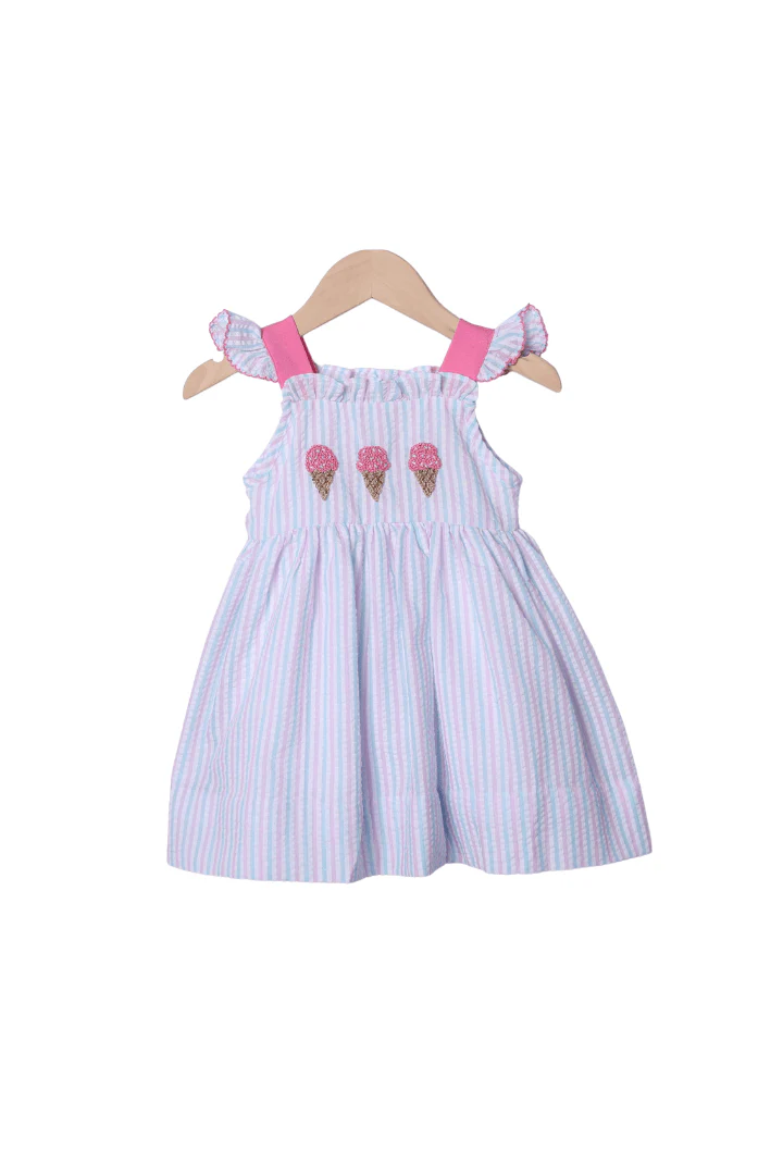 French Knot Ice Cream Seersucker Stripe Dress