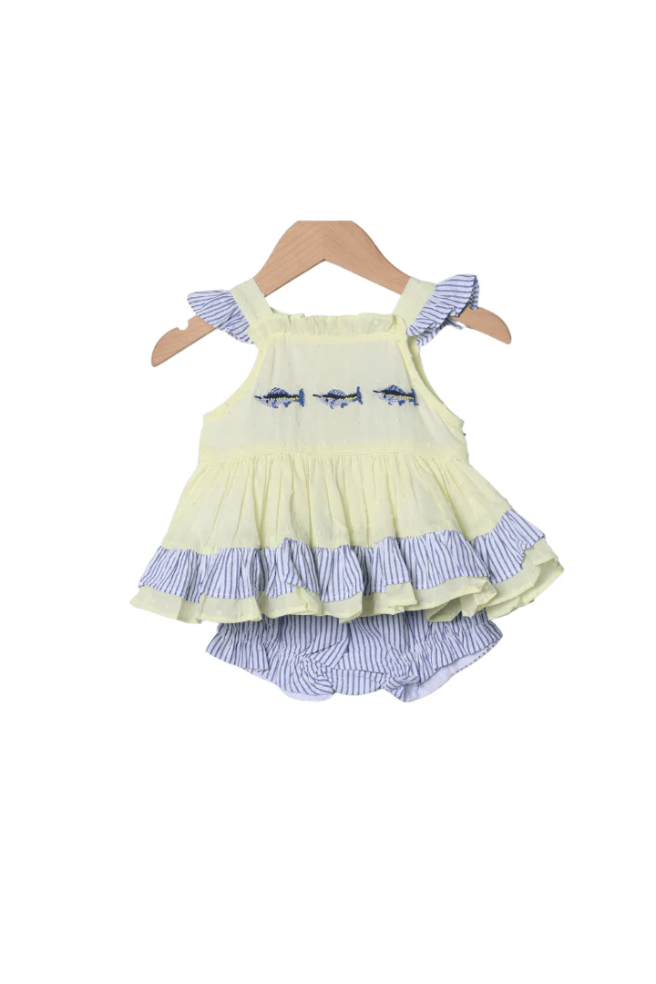 French Knot Swordfish Yellow/Navy Bloomer Set