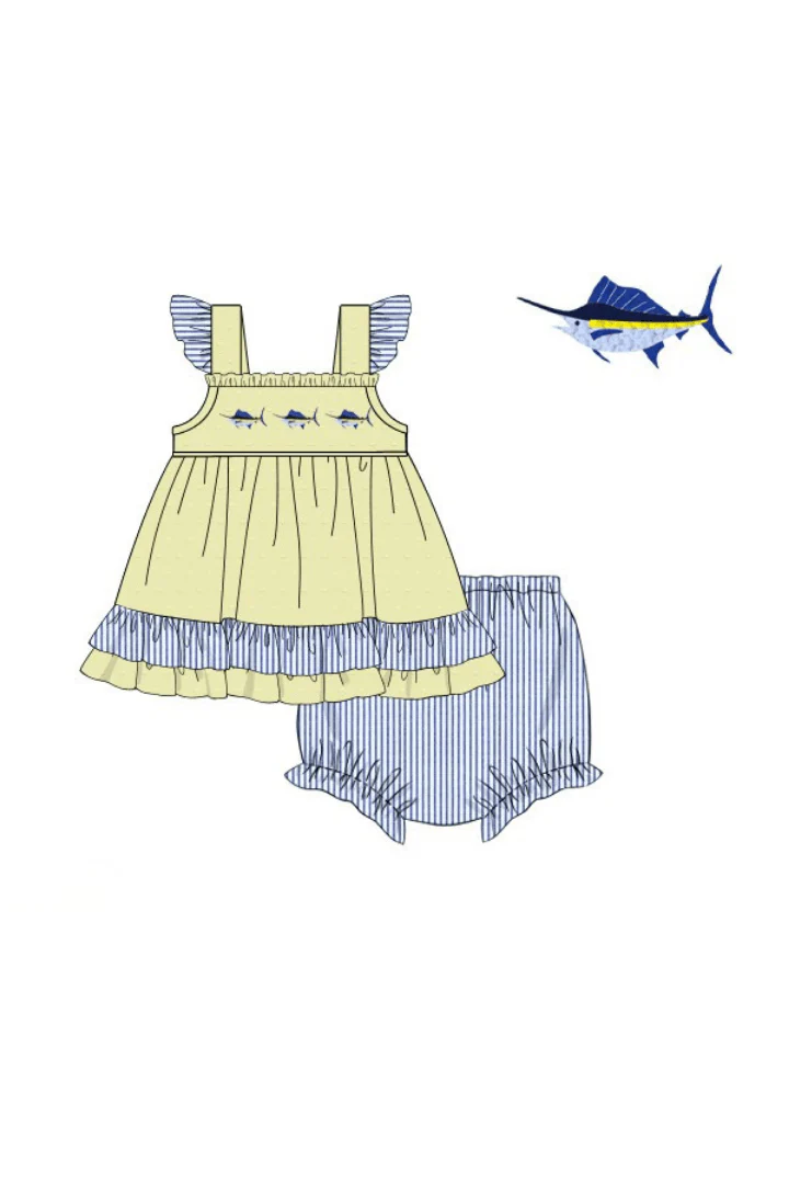 French Knot Swordfish Yellow/Navy Bloomer Set - Image 2