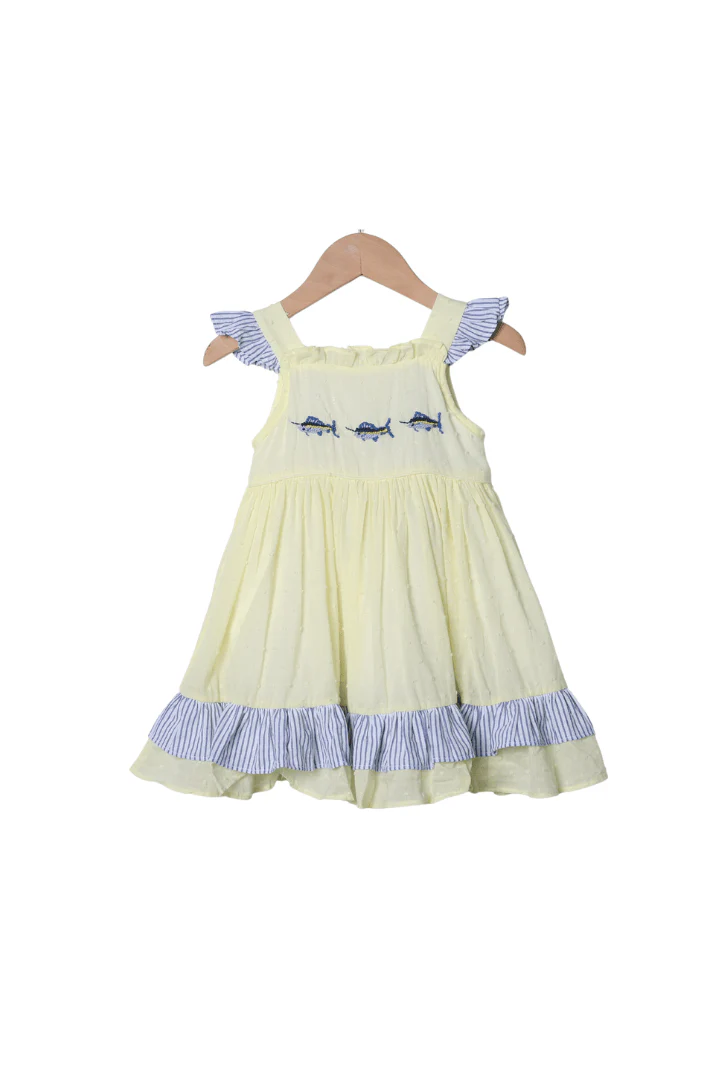 French Knot Swordfish Yellow/Navy Dress