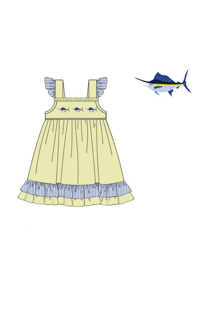 French Knot Swordfish Yellow/Navy Dress - Image 2