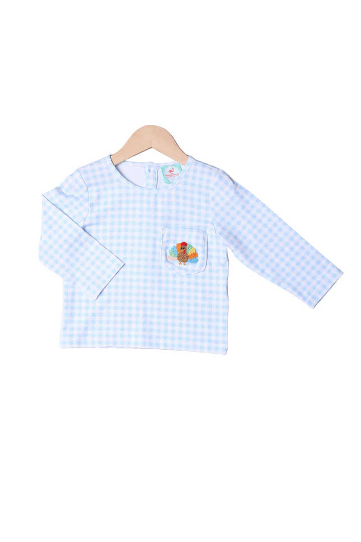 French Knot Turkey Blue Gingham Shirt