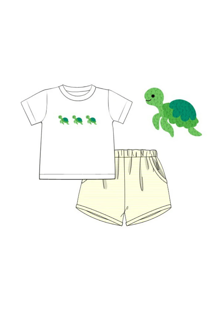 French Knot Turtle Yellow Stripe Short Set - Image 2