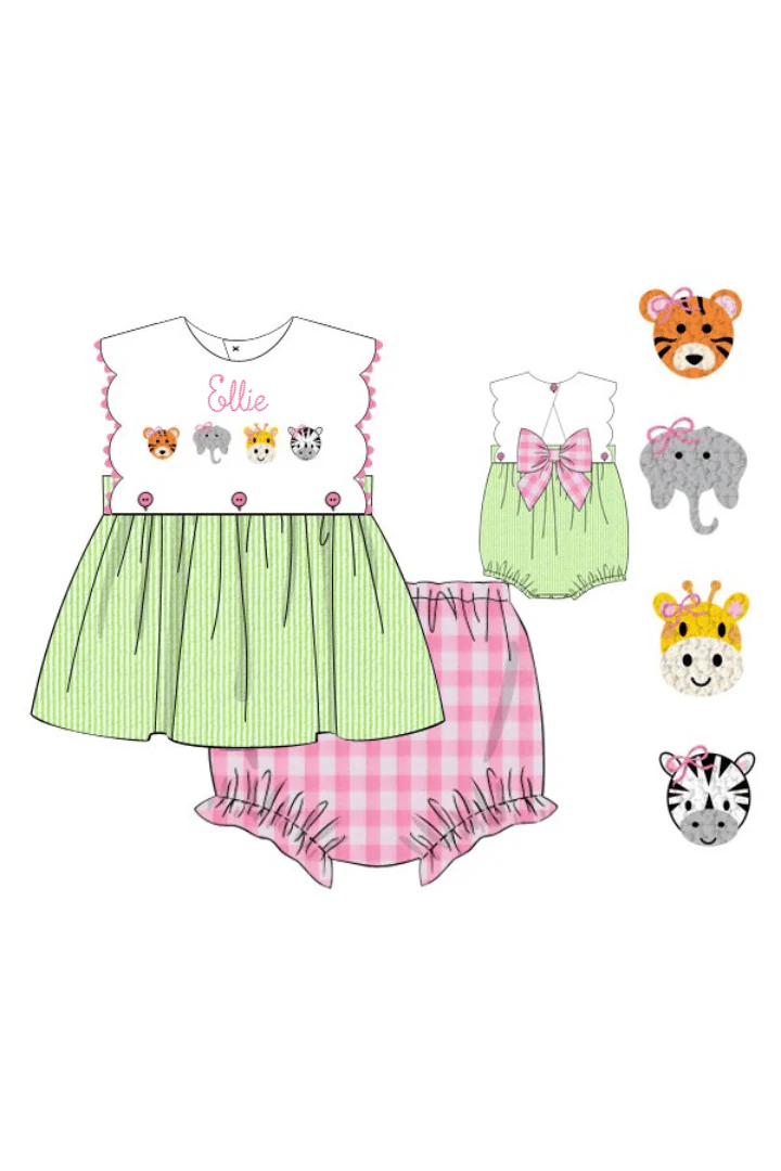 French Knot Zoo Friends Seersucker Bow Bloomer Set - Image 3