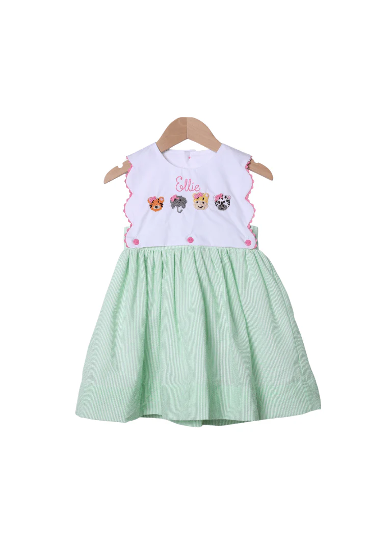 French Knot Zoo Friends Seersucker Bow Dress