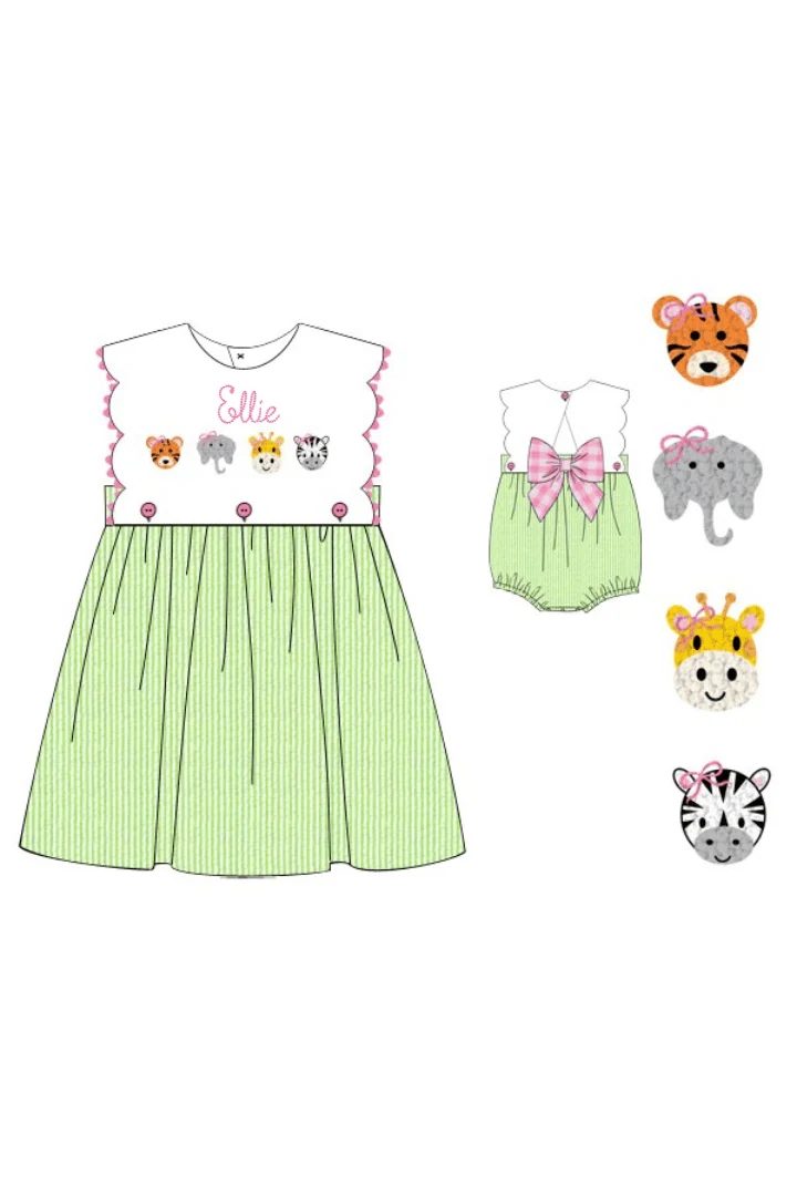 French Knot Zoo Friends Seersucker Bow Dress - Image 3