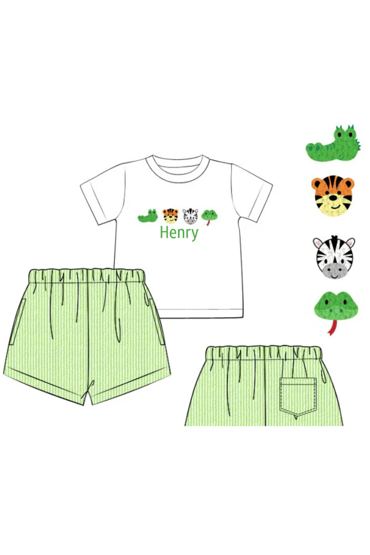 French Knot Zoo Friends Seersucker Short Set - Image 2
