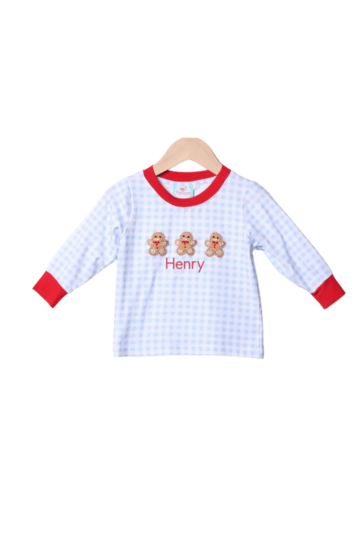 French Knot Gingerbread Blue Gingham Shirt