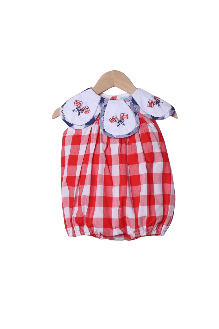 Hand Embroidered American Flag Red Buffalo Check Tulip Bubble