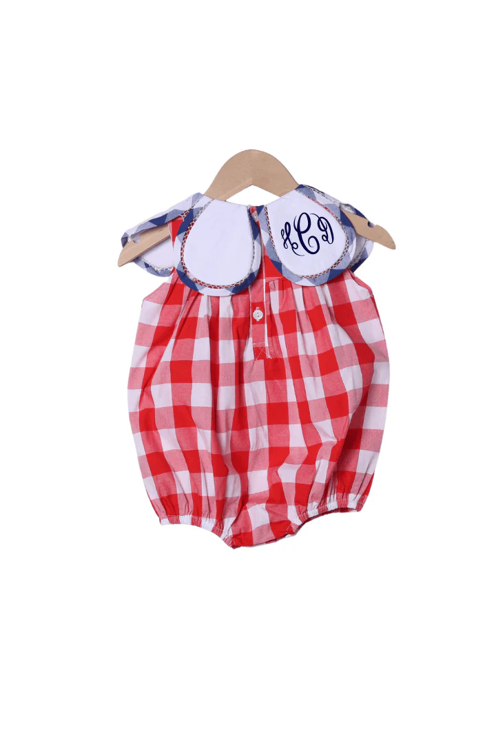 Hand Embroidered American Flag Red Buffalo Check Tulip Bubble - Image 2