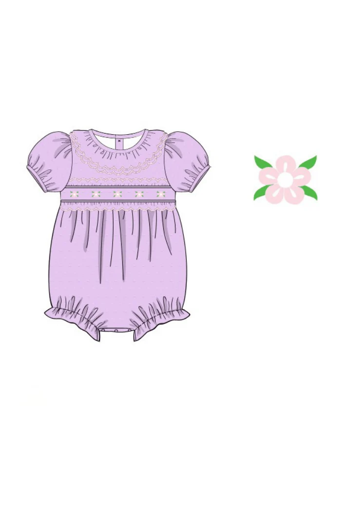 Hand Embroidered Rose Bud Lavender Swiss Dot Bubble - Image 2