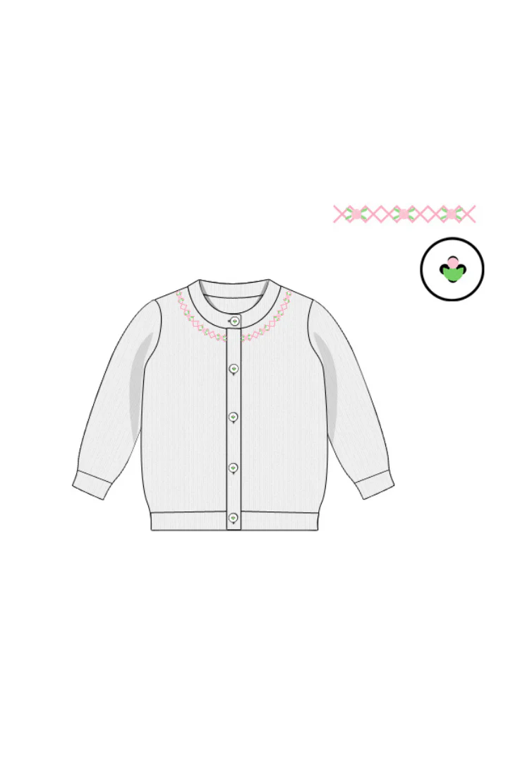 Hand Embroidered Rosette White Cardigan - Image 3