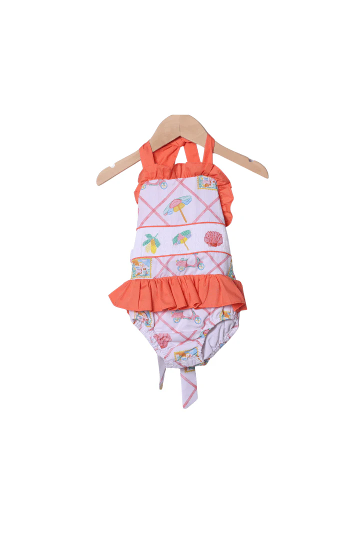 Hand Embroidered Seaside Charm Smocked Swimsuit