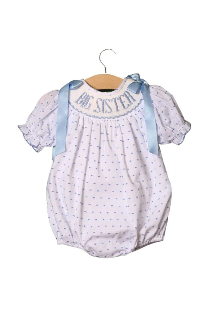 Smocked BLUE Swiss Dot Big Sister Bubble