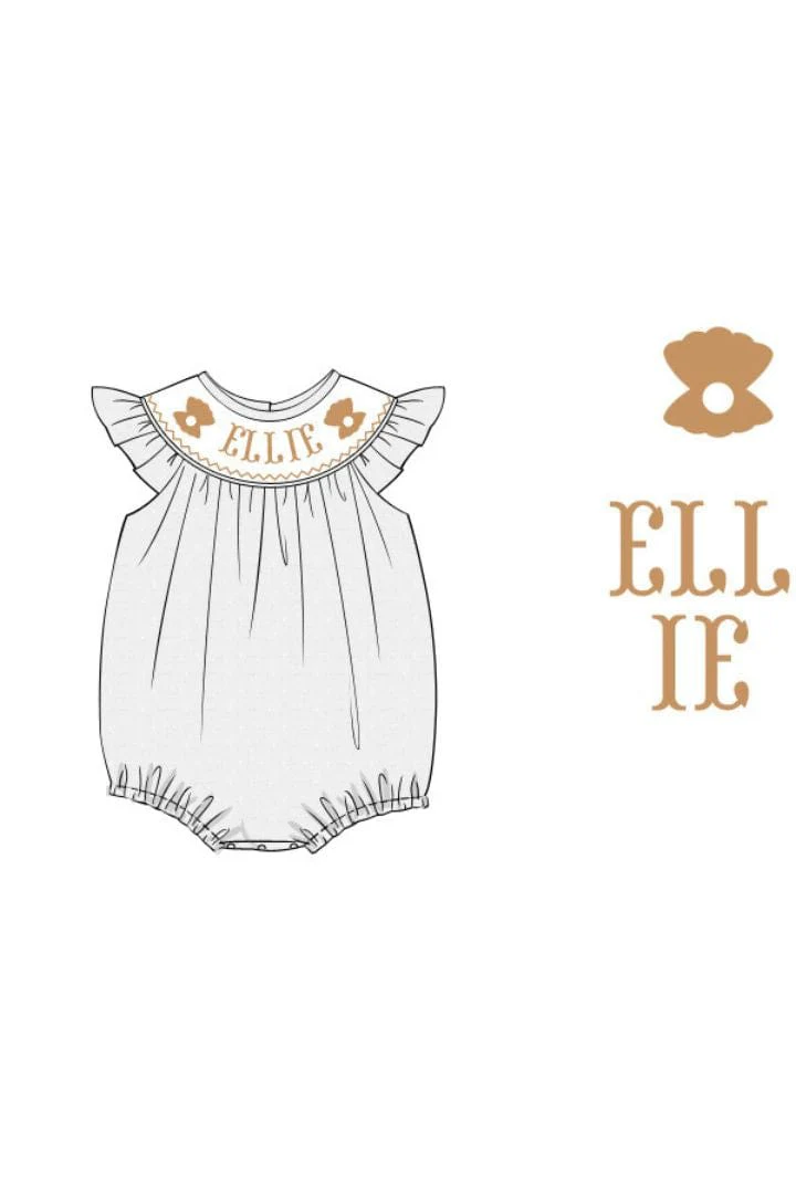Pre-Order Hand Smocked Custom Name Swiss Dot Shell Bubble