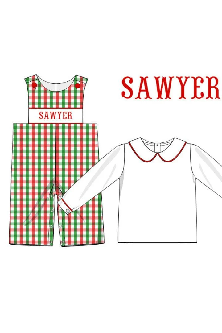 Pre-Order Hand Smocked Custom Name Christmas Plaid Longall