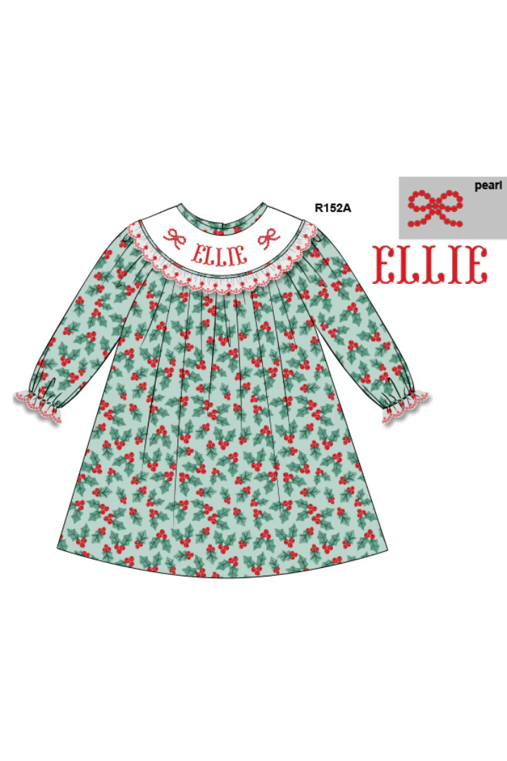 Pre-Order Hand Smocked Custom Name Holly Honeycomb Dress