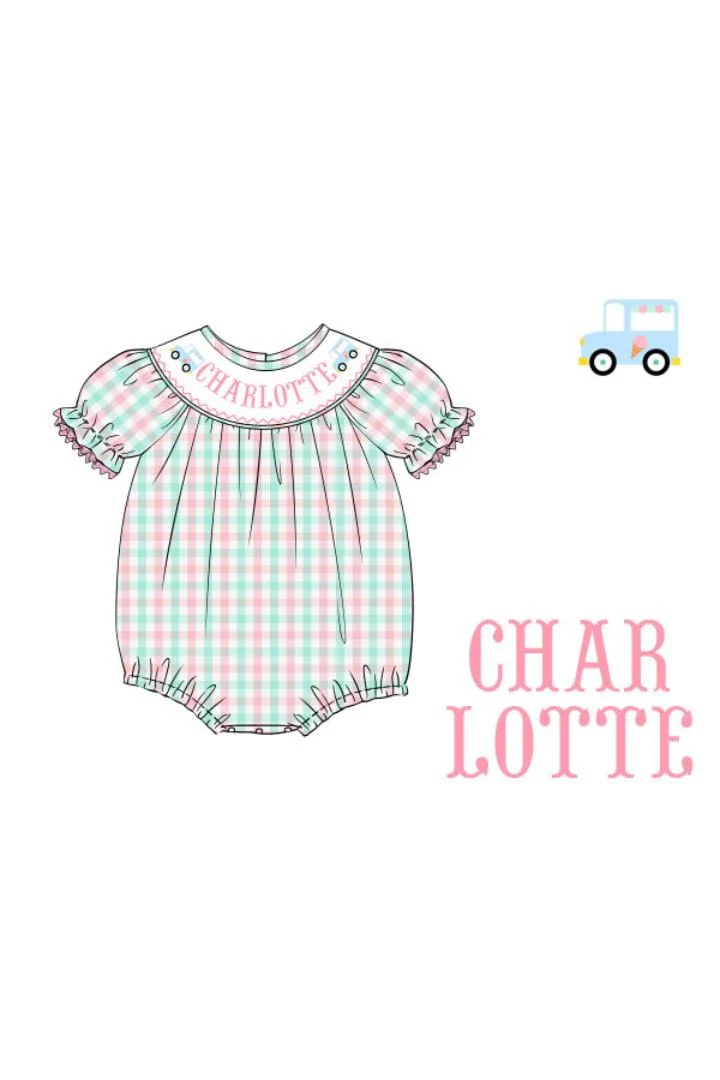 Pre-Order Hand Smocked Custom Name Ice Cream Truck Bubble