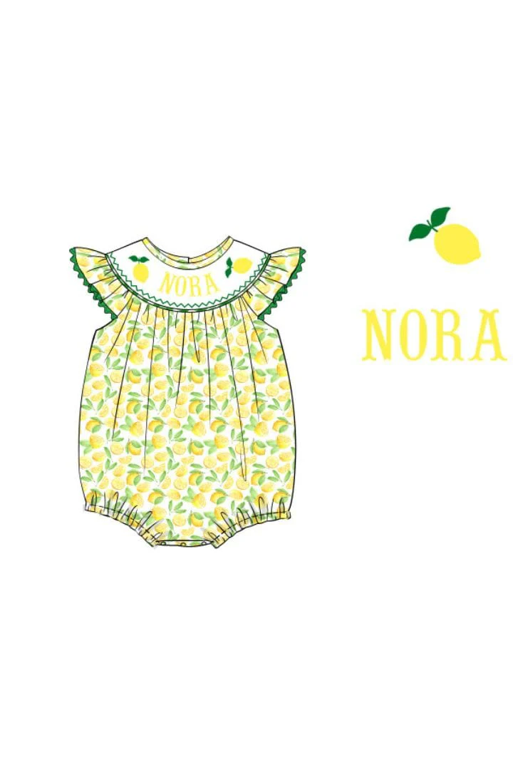 Pre-Order Hand Smocked Custom Name Lemon Bubble