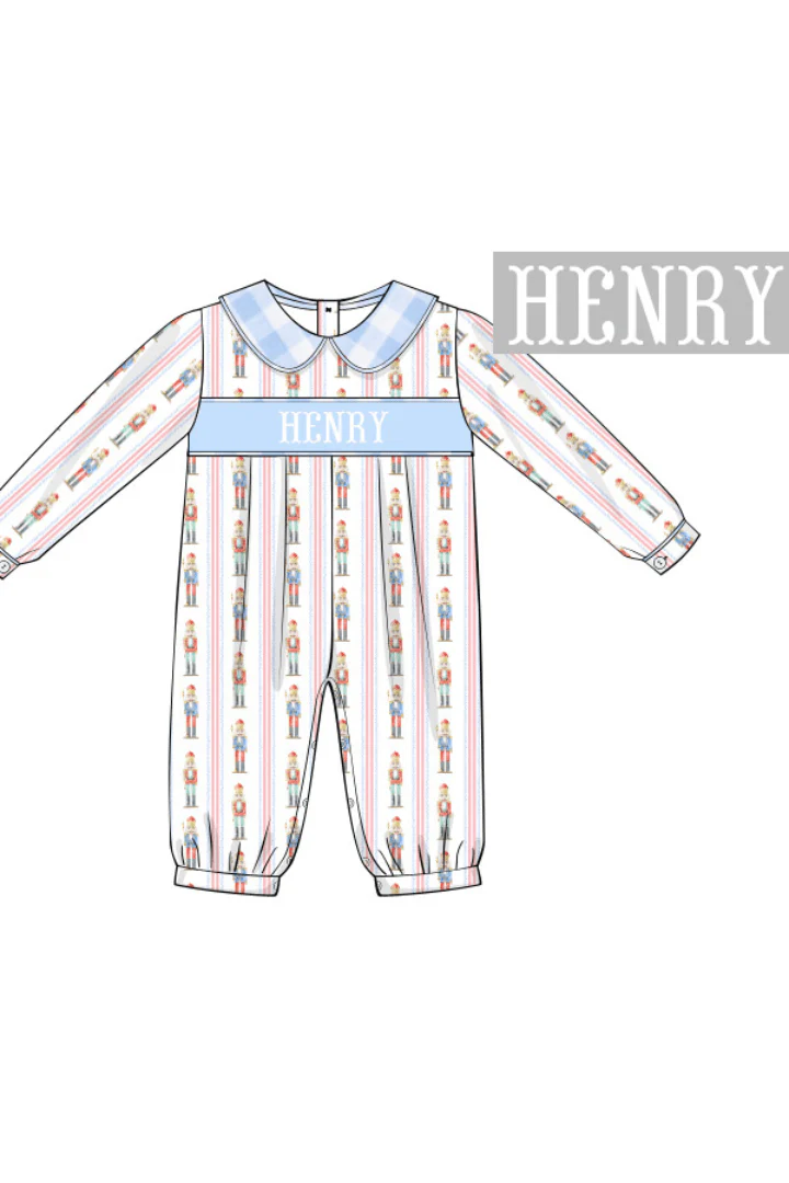 Pre-Order Hand Smocked Custom Name Nutcracker Romper