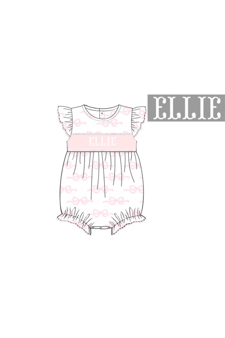 Pre-Order Hand Smocked Custom Name Pink Bow Knit Bubble