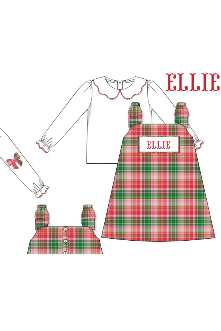 Pre-Order Hand Smocked Custom Name Pink Plaid Corduroy 2Pc Dress
