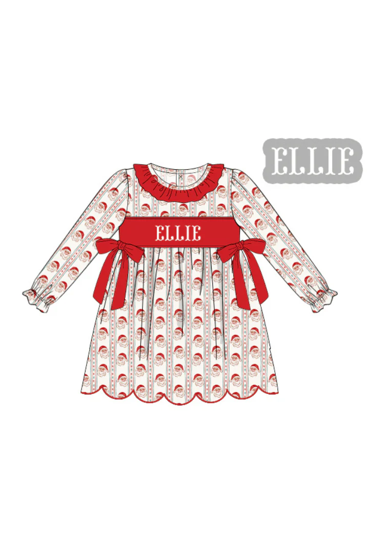 Pre-Order Hand Smocked Custom Name Santa Dress