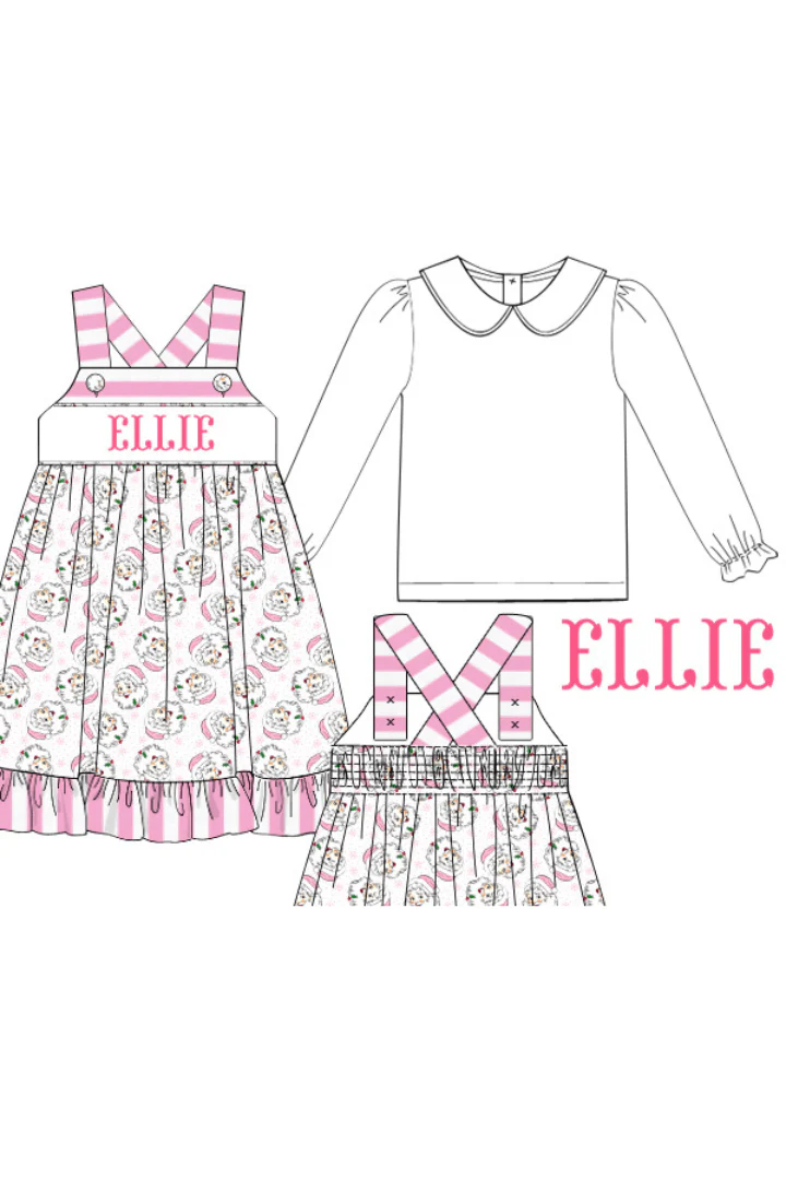 Pre-Order Hand Smocked Custom Name Santa Romper Dress