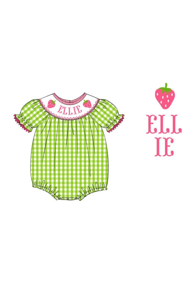 Pre-Order Hand Smocked Custom Name Strawberry Bubble