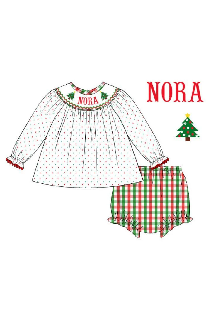 Pre-Order Hand Smocked Custom Name Swiss Dot Tree Set