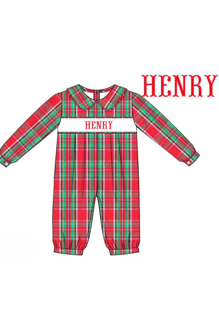 Pre-Order Hand Smocked Custom Name Traditional Christmas Romper
