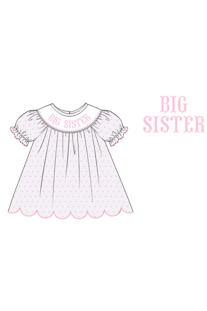 Smocked PINK Swiss Dot Big Sister Dress - Image 2