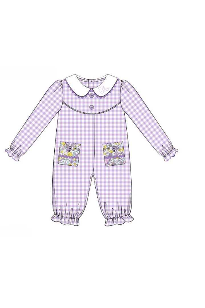 Lavender Gingham Floral Knit Romper - Image 2