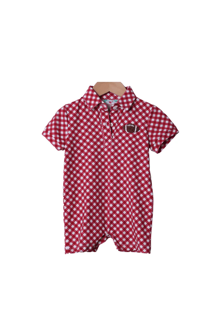 Maroon Gingham French Knot Football Jon Jon