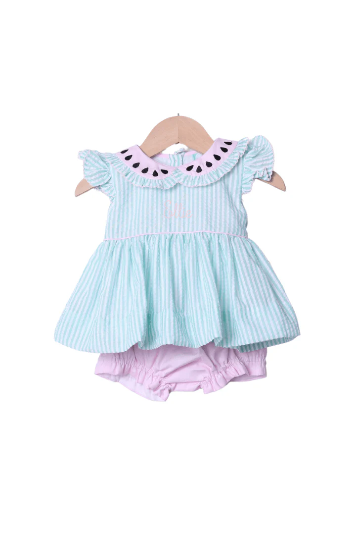 Mint Seersucker Watermelon Bloomer Set