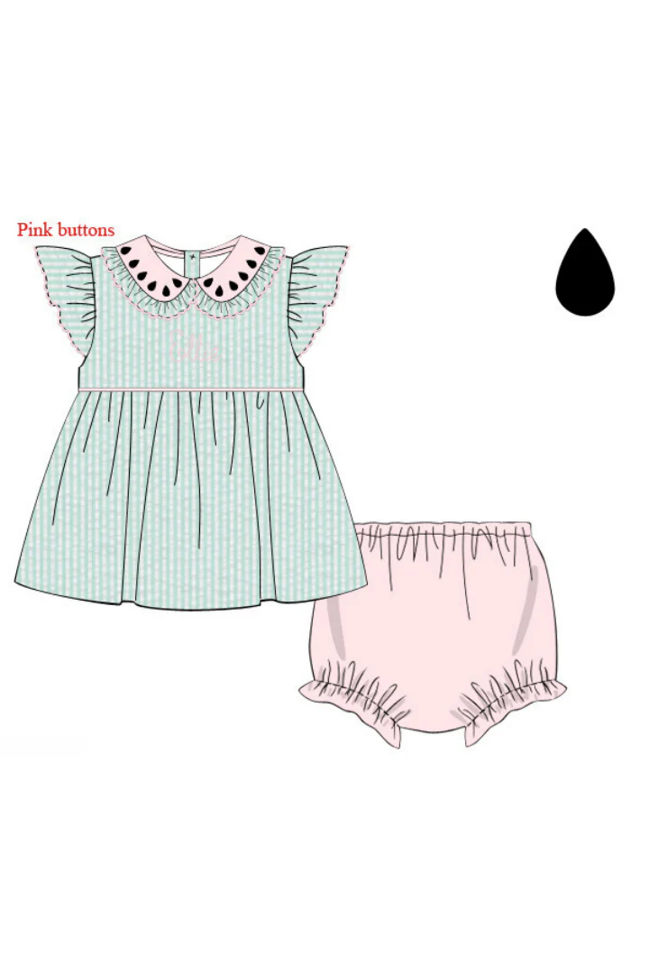 Mint Seersucker Watermelon Bloomer Set - Image 2
