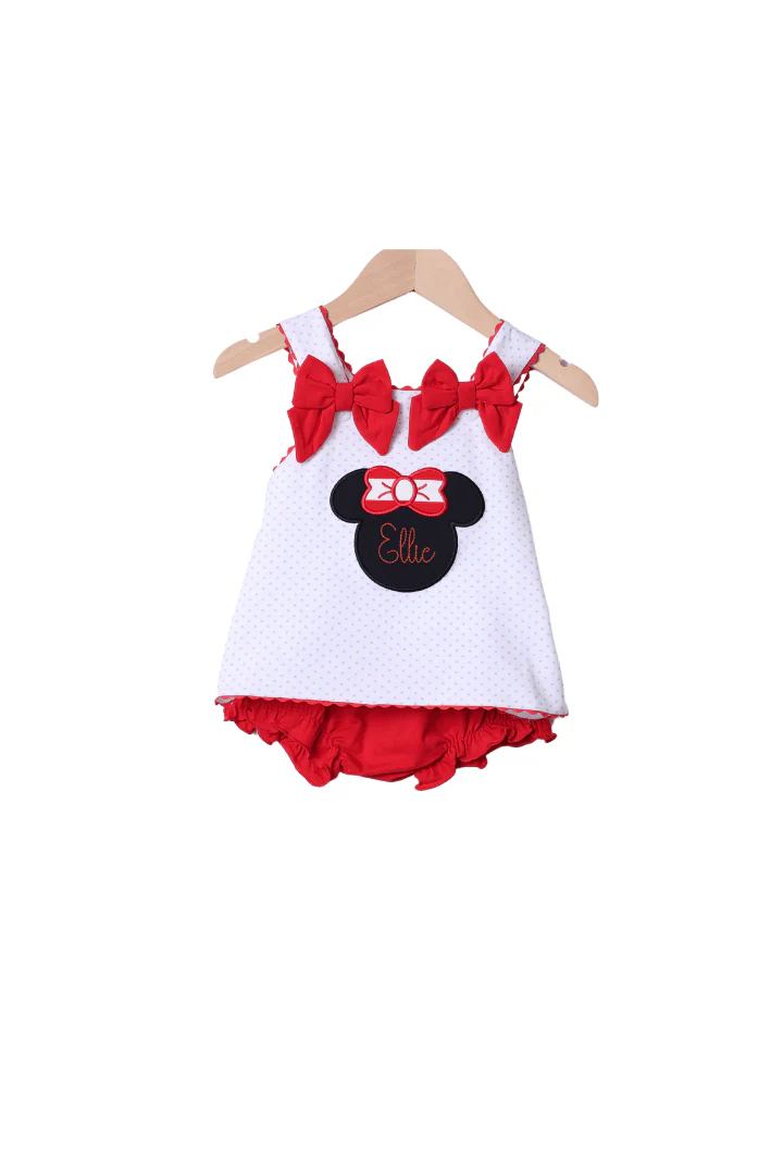 Red Mouse Applique Bow Bloomer Set