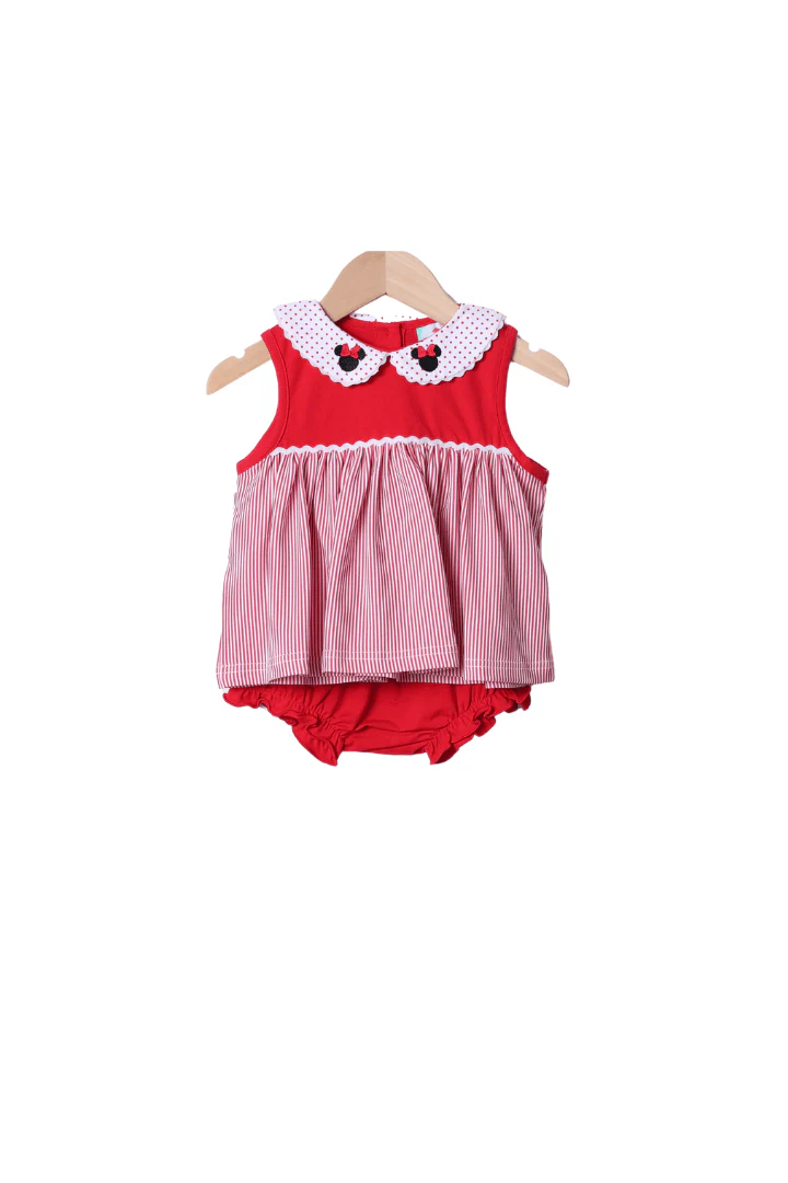 Mouse Red Knit Stripe/Polka Dot Bloomer Set