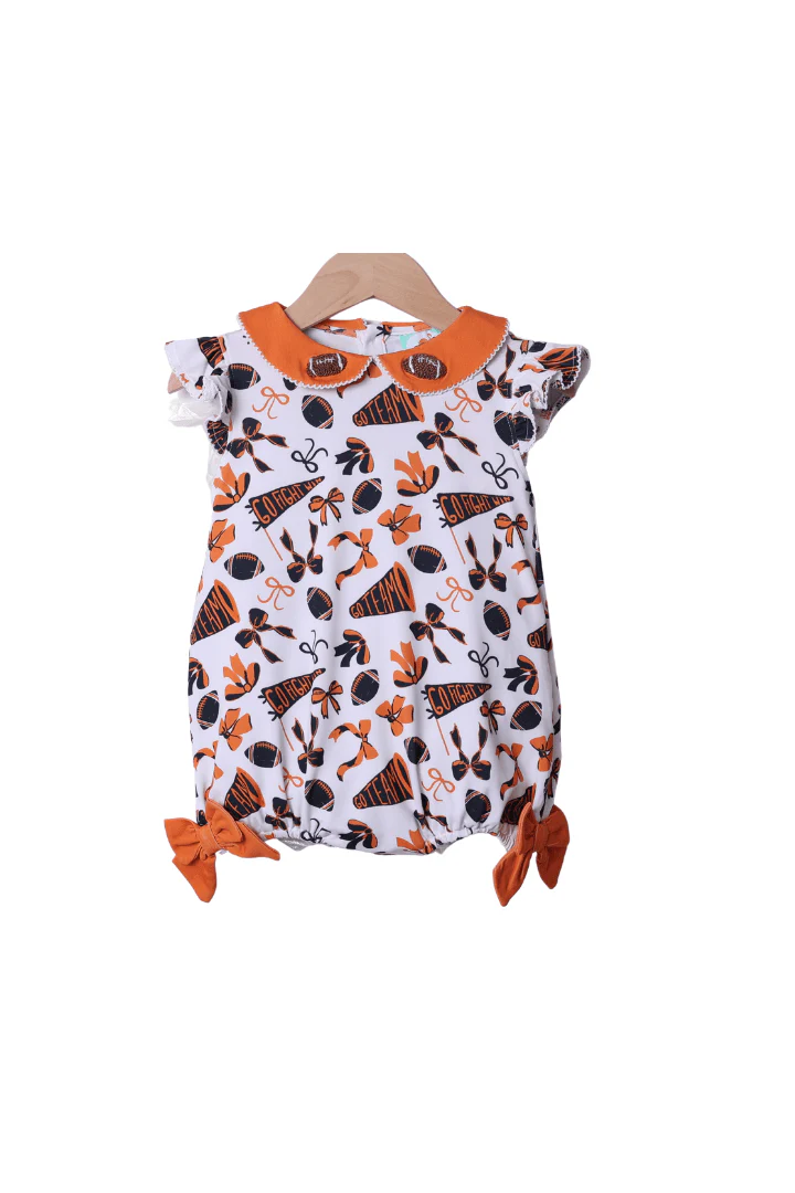 Navy and Orange French Knot Football Bow Bubble