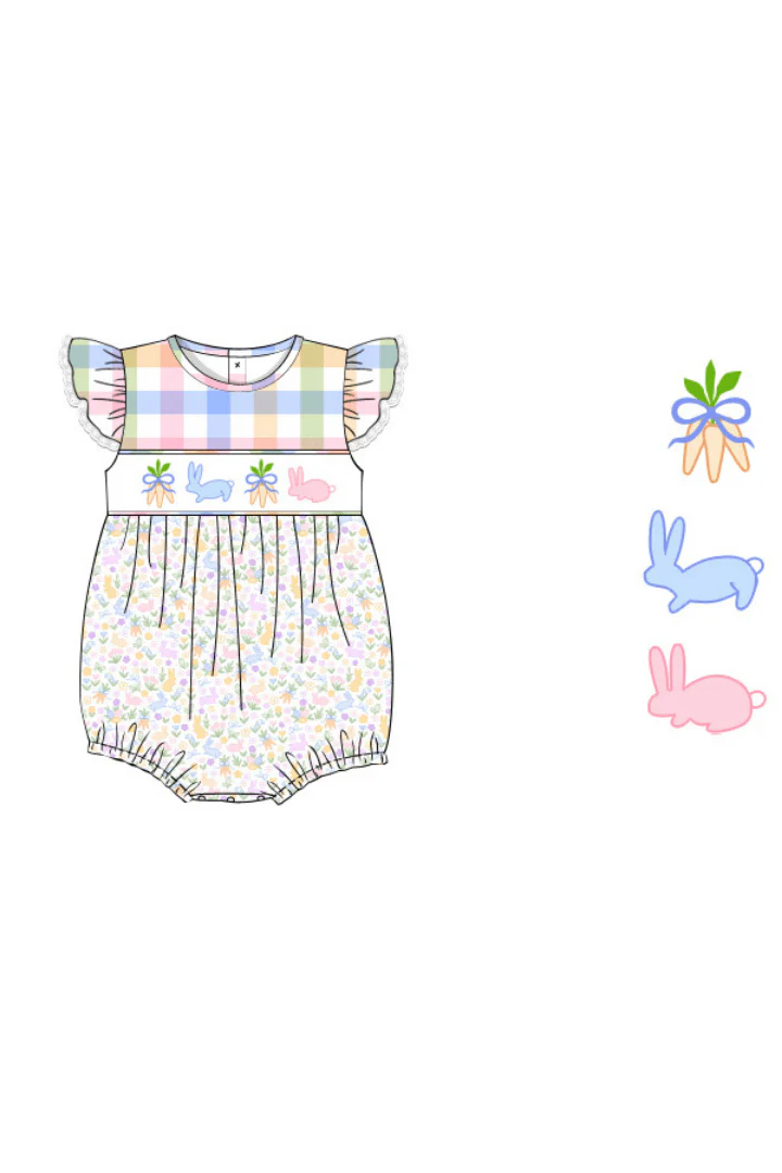 Smocked Bunny Pastel Gingham Bubble - Image 2
