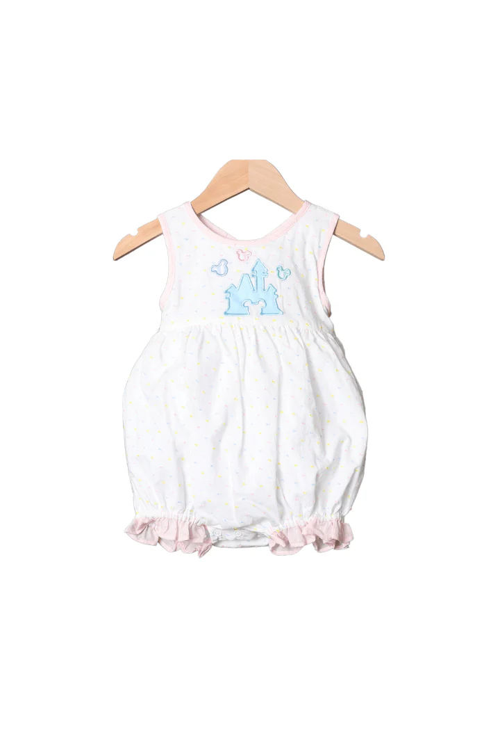 Pastel Swiss Dot Applique Magical Castle Bow Bubble