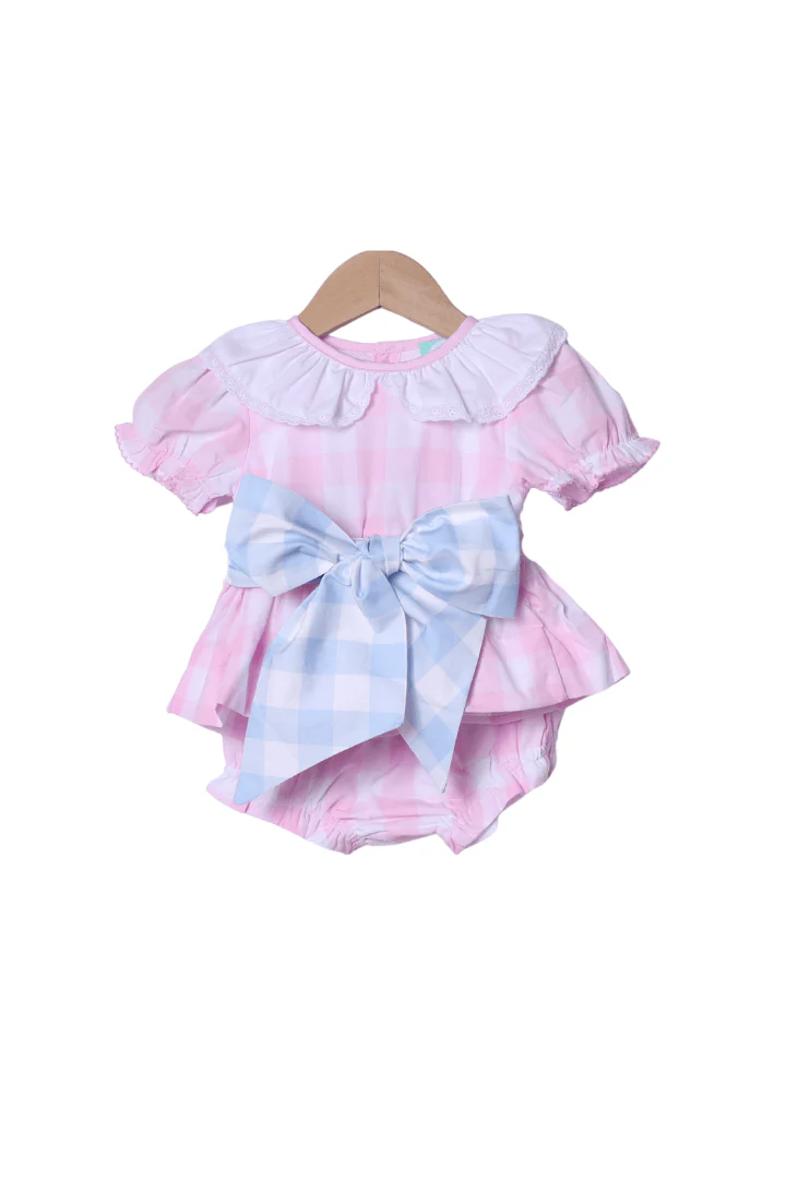 Pink and Blue Buffalo Check Ruffle Bow Bloomer Set