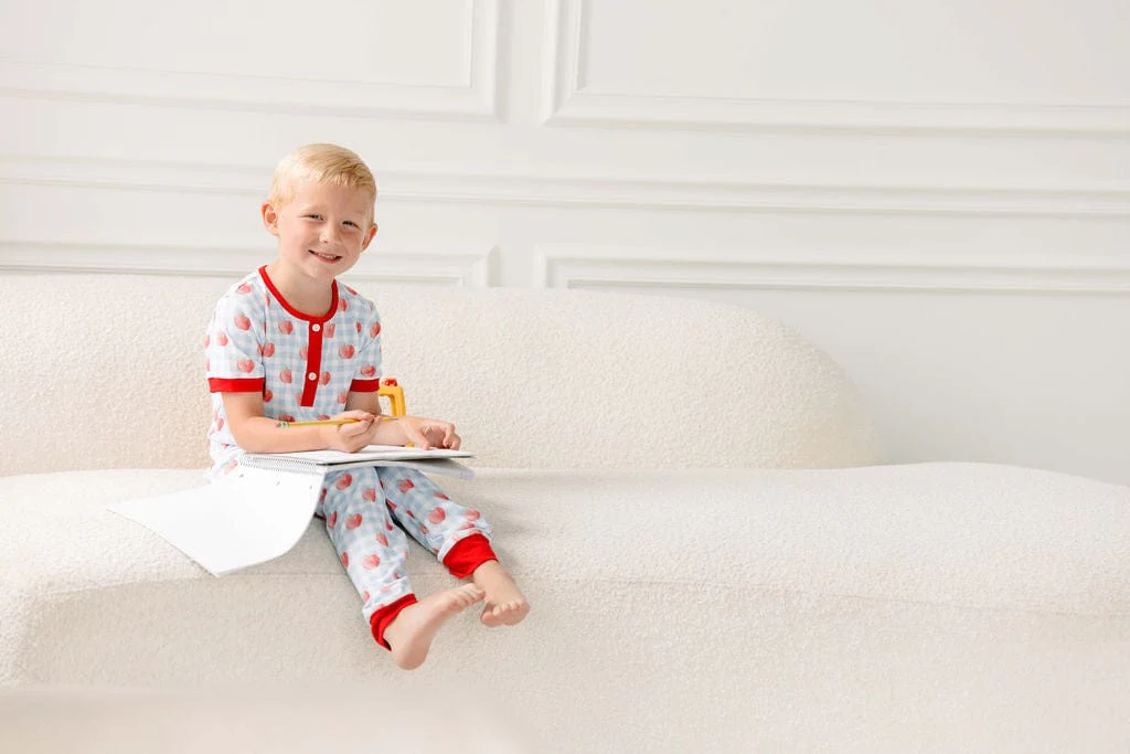 Blue Gingham Apple Knit Pajamas - Image 2